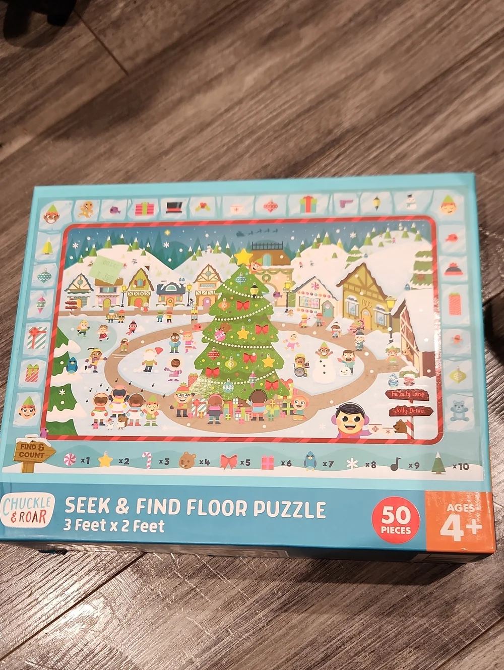 NWT Chuckle & Roar Blue Seek & Find Floor Puzzle - Holiday Scene (50 Pieces)